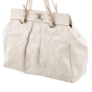 CHANEL Bags - Chanel Ivory Quilted Leather CC Twist Lock Tote CHANEL Bags - Chanel Ivory Quilted Leather CC Twist Lock Tote